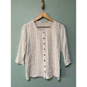 Soft Surrondings Women's White Cream Button Up Shirt Top Size Small‎